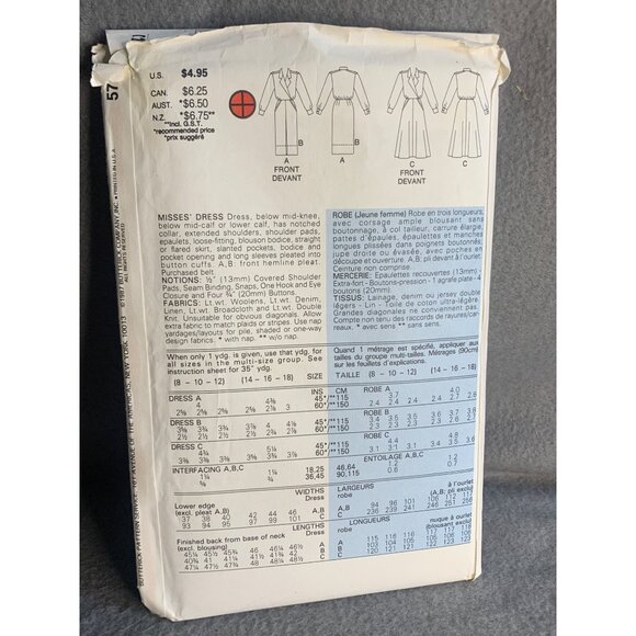 Butterick Misses Dress Sewing Pattern Sz 14-18 5765 - Picture 3 of 4